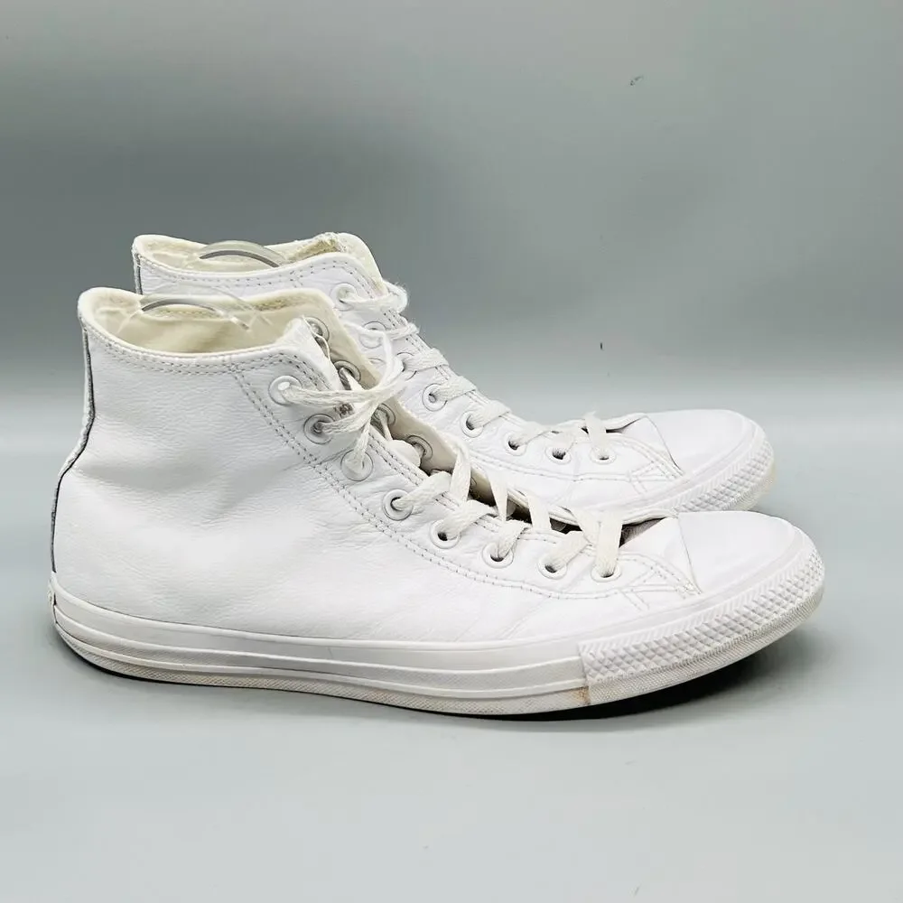 Converse Shoes Mens 9.5 White Leather Chuck Taylor All Star High Top Sneakers